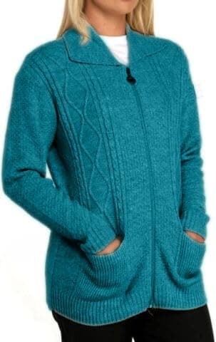 Image of EFTINAN Women's Zip Up Cable Knit Long Sleeves Cardigan Ladies Chunky Knitwear Winter Classic Zip Through Jumper with Pockets UK S-XXL (UK, Alpha, XL, Regular, Regular, Teal)