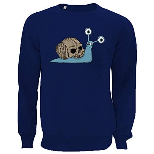 Image of Snail Skull Spooky Skeleton Head Graphic Unisex Pullover Sweater XX-Large Navy Blue