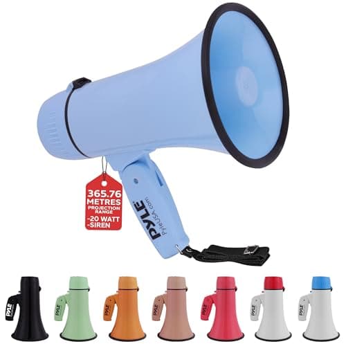 Image of Pyle Unisex Pmpra213bk Lightweight And Portable Bullhorn Megaphone, Aux (3.5mm) Input For MP3/Music, Automatic Siren, 20-Watt, MIC/TALK (Blue), Blue