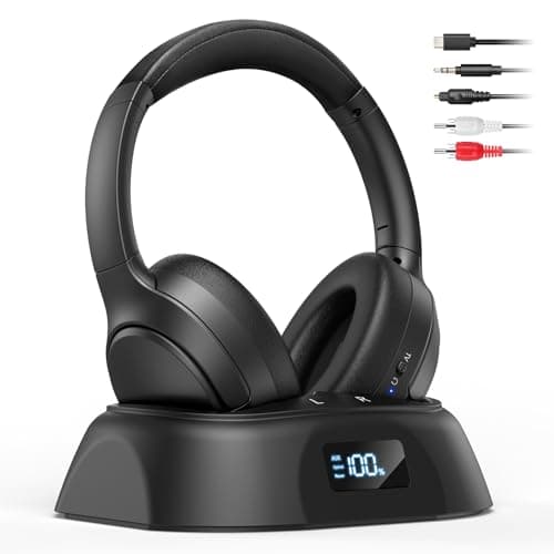 Image of Doohoeek Wireless TV Headphones, Bluetooth 5.3 Headset with Charging Dock & Digital Display, 60H Playtime, Lightweight Foldable Headphones for Optical, AUX & Bluetooth TVs, Gift for the Seniors