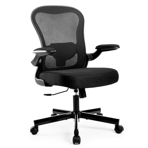 Image of ALPHA HOME Office Chair Ergonomic Desk with 90° Flip-up Armrest Lumbar Support, Mesh Computer Chair Executive with Comfy Seat Cushion Back Support 360° Rotation For Home Office