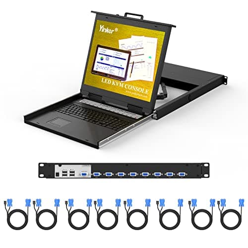 Image of 8 Port VGA KVM Switch with 19" LCD Monitor Keyboard Touchpad Drawer, 1U Rack Mount Console + Professional Cables, 1280x1024 Resolution