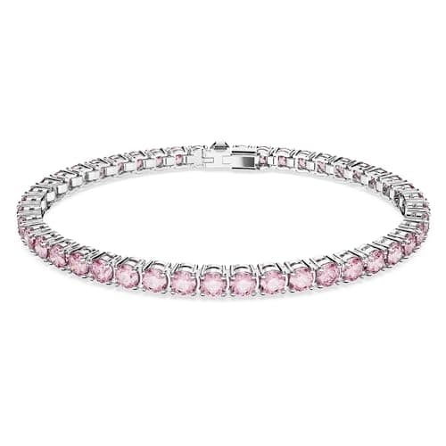 Image of Swarovski Matrix Tennis bracelet, Round cut, Pink, Rhodium plated