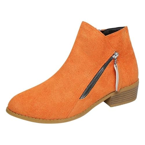 Image of 2026 Womens Chelsea Boots Round Head Velvet Thick Bottom Casual Short (Orange, 4)