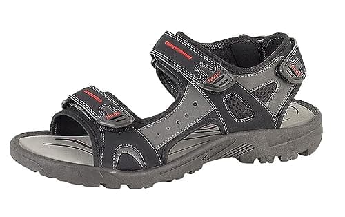 Image of PDQ Mens Triple Touch Fastening Sports Sandals with Adjustable Heel Strap - Black/Grey, 7 UK