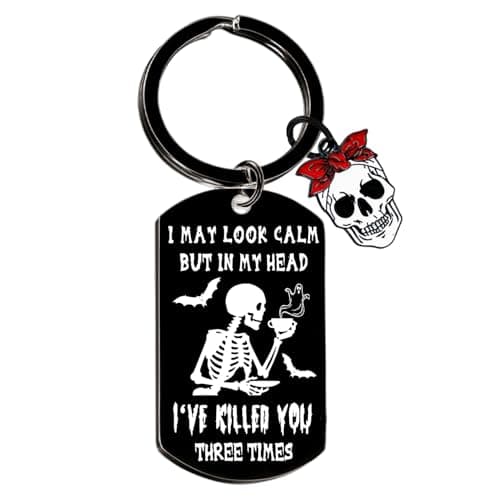 Image of Tihnvk Skull Keychain Halloween Gifts for Women Men Spooky Gift Horror Keyring Horror Themed Gifts Gothic Skull Gift Halloween Stuff