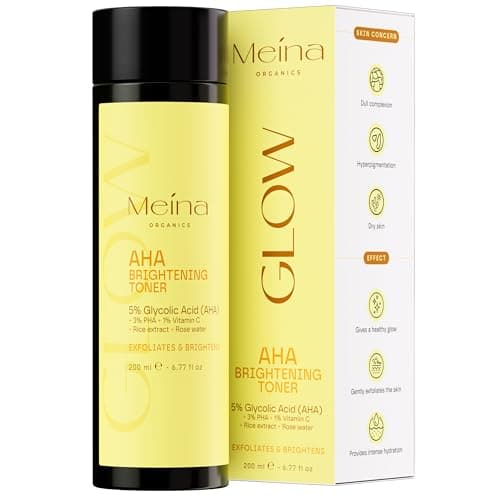 Image of Meina AHA Glow Toner, 5% Glycolic Acid Brightening Rice Tonic with Vitamin C and Hyaluronic Acid, Face Exfoliating Peel, Skincare Against Hyperpigmentation and Dark Spots, Light Fast-Absorbing, 200ml