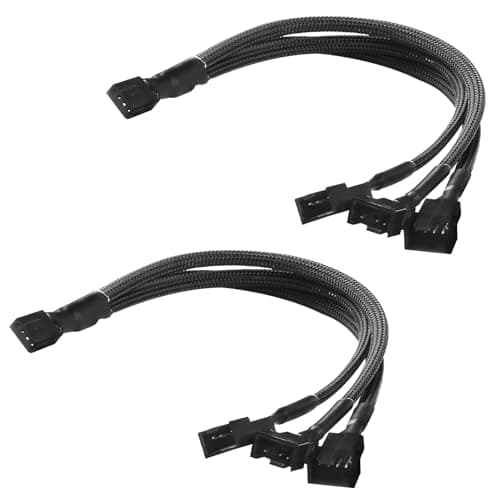 Image of Fofuo 2 Pack PWM Fan Splitter 1 to 3, 4 Pin Fans Extension Cable Braided Y Fan Splitter Adapter Cable for Computer PC Chassis Expand CPU Cooler, 30cm
