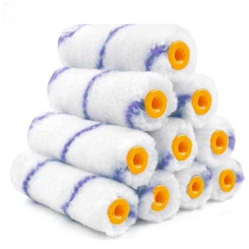 Image of Mini Roller Sleeves (Pack of 10) | 4” Rollers for Painting with 12mm Nap | Fabric Paint Sleeves for Smooth & Semi Smooth Walls, Ceilings, Furniture, & More
