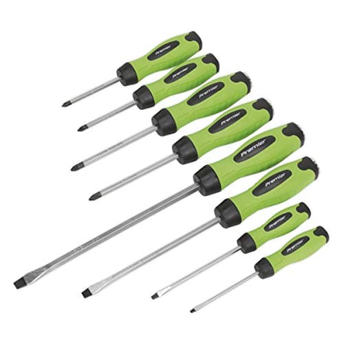 Image of Sealey HV002 Screwdriver Set 8 Piece Hammer-Thru Hi-Vis Green