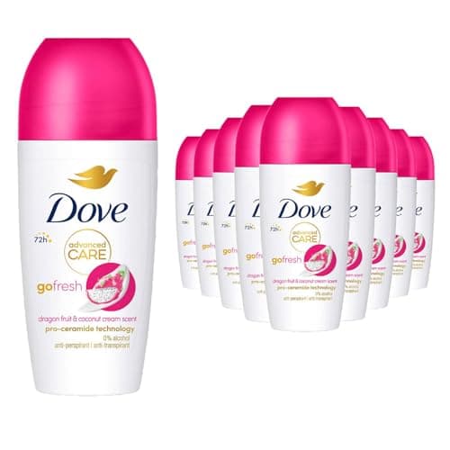 Image of Dove Advanced Care Go Fresh Anti-Perspirant Roll On Dragon Fruit & Coconut Cream Women's Deodorant, Pack of 12, 72 Hours Sweat Protection Pro-Ceramide Technology, 50ml
