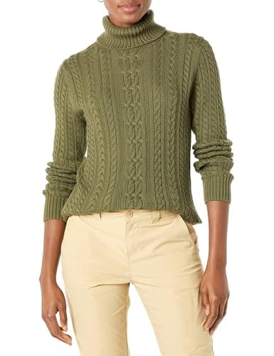 Image of Amazon Essentials Women's Cable Knit Turtle Neck Jumper (Available in Plus Size), Olive, M