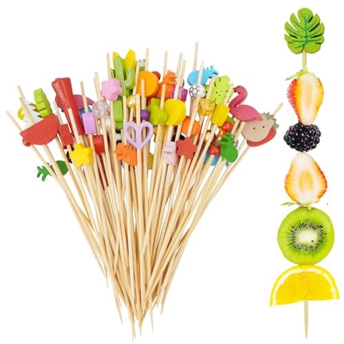 Image of JOYSKY 200-Pack Cocktail Sticks for Drinks Appetizers, Handmade Wooden Cocktail Skewers, Fruit Food Stick Wooden Toothpicks Sandwich Cocktail Picks for Cupcake Decor Cake Party Supplies - 4.72 inch