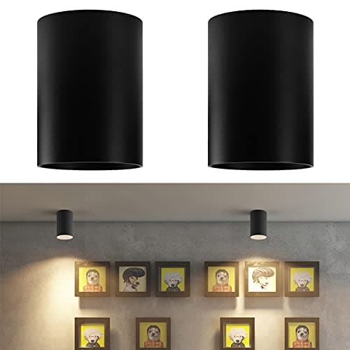 Image of Klighten 2 pcs Surface Mounted Ceiling Spotlight Matt Black, GU10 Socket, Round Modern Single Spotlight Aluminum Ceiling Spot for Living Room, Kitchen, Hallway, 10.5 x 14.6 cm, Bulb not Included