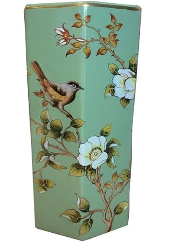 Image of M S L Hexagonal Green Birds and Floral Ceramic Umbrella Stand/Walking Stick Stand/Large Vase