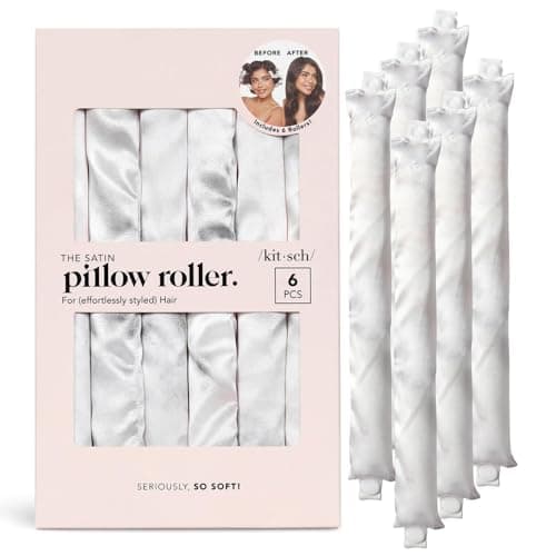 Image of Kitsch Satin Pillow Rollers -Heatless Hair Curler, Hair Rollers, Heatless Curls Overnight, Flexible Curling Rods for Long &Short Hairs, Flexi Rod Curlers to Sleep in, Overnight Blowout Rods-6pc Marble