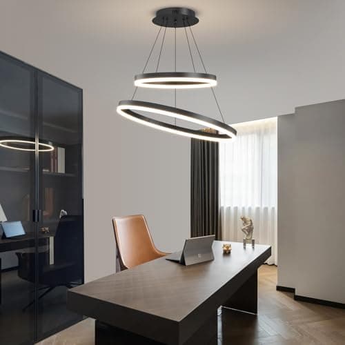 Image of Mikeru 20+40cm 2 Ring Black Pendant Light, Round Double Chandelier Ceiling Shape be Changed Modern Pendant Dining Light 3000k/4500k/6000k 10%-100% Dimmable 1.5m Cord Length Adjustable for Living Room