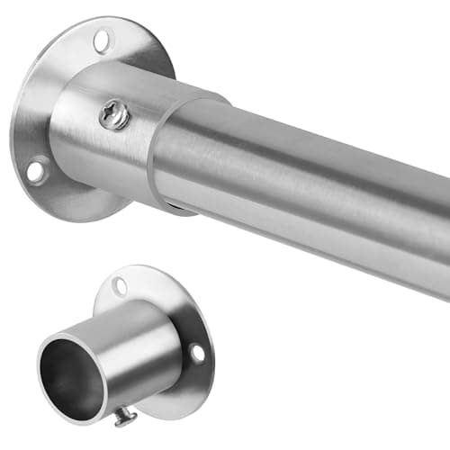 Image of Wardrobe Rail, Extendable Clothes Rail Silver 74-163cm, Stainless Steel Clothes Hanging Pole With Screws and Fixing Sockets for Wardrobe 25MM
