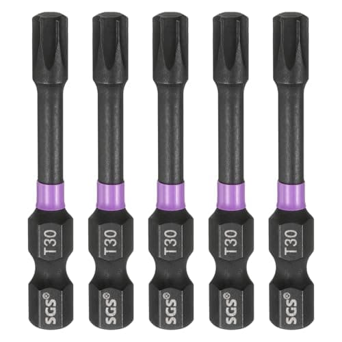 Image of sourcing map 5pcs T30 Torx Head Impact Screwdriver Bits 1/4" Hex Shank 2" (50mm) Long Magnetic No Hole Tamper Proof 6 Point Star Screw Driver Drill Bits Phosphate S2 Steel Power Tools
