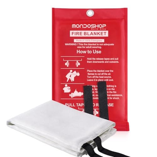 Image of Mondoshop Fire Blanket for Kitchen, 1 x 1m TUV Certified Quick Unfolding with Loops Fiberglass Flame Retardant Large Fire Blankets Emergency Survival Safety Blanket for Home, Office, Caravan, 1Pack