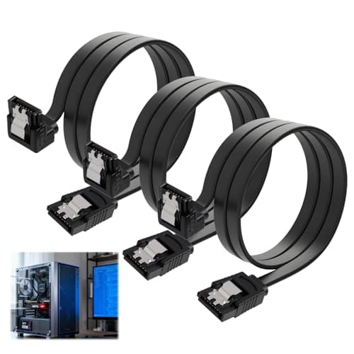 Image of 3 PCS Right Angle SATA III Cable 50cm, Sata Cables - High-Speed 6.0Gbps SATA III Cables for Internal Hard Drives and Optical Drives, 90 Degree Connectors for Easy Installation in Tight Spaces (Black)