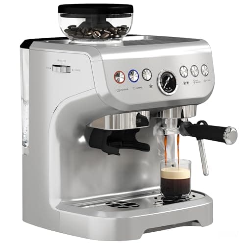 Image of HOMCOM Espresso Machine with Integrated Bean Grinder & Steam Wand, Bean to Cup Coffee Machine with 15 Bar Italian Pump, 2L Water Tank, Cappuccino Maker, Stainless Steel Silver
