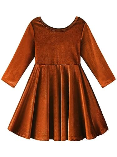 Image of Girls Dress Toddler Long Sleeve Velvet Swing Dress Kids Girl's Spring Winter Party Casual Twirly Dance Outfit 2-7 Years