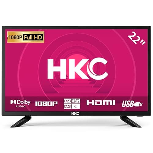 Image of HKC 22 Inch FHD TV, Freeview DVB-T2-C-S2 Dolby Digital Audio, FHD LED Backlighting Display, HDMI VGA PC Audio SCART USB Record Media Player, Small Screen for Small Lounge Kitchen