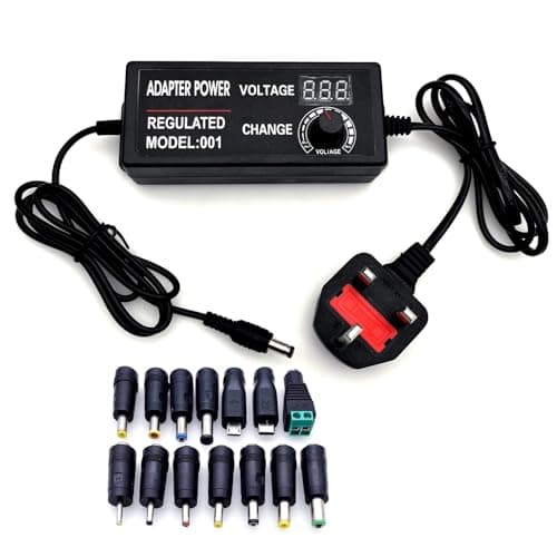 Image of JZK Adjustable Voltage Power Supply DC 3-12V 5A with Digital Display, 60W 100-240V AC to DC 3V 4V 4.5V 5V 6V 7V 8V 9V 10V 12V Universal Power Adapter Transformer Converter with 14x DC plug tips
