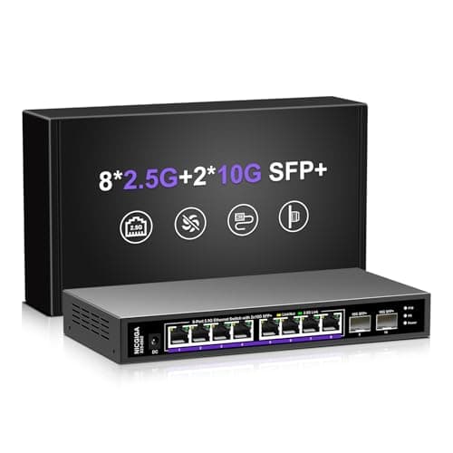 Image of 10 Port 2.5Gb Unmanaged Ethernet Switch with 8* 2.5G Base-T Ports + 2* 10G SFP+ Ports. NICGIGA 8 Port 2.5Gbps Network Switch for 2.5Gbps NAS/PC, WiFi6 Router, Wireless AP. Fanless Design.