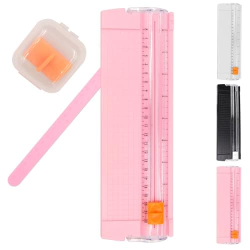 Image of Mini Paper Cutter, Portable Cutter Trimmer A4 A5 Craft Guillotine Paper Trimmer Scrapbooking Tool for Label Card, Craft Papers and Photos Standard Cutting DIY Scrapbook (Pink)