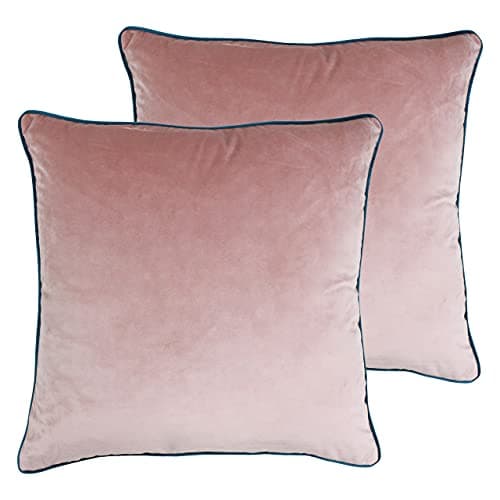 Image of Paoletti Meridian Twin Pack Feather Filled Cushions, Blush/Teal, 55 x 55 cm