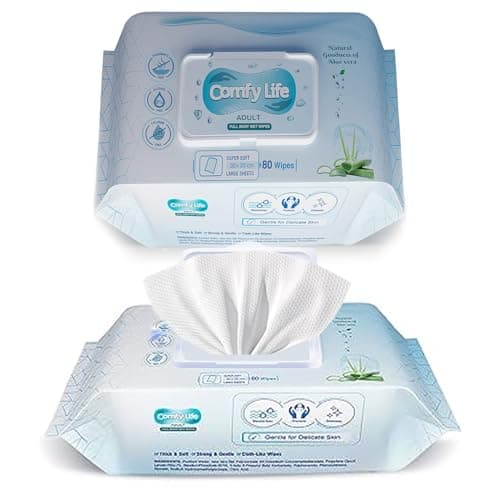 Image of Comfy Life Premium Full Body Cleansing Wet Wipes For Adults - Large Luxury Fresh-feel Rinse-free Fragrance-free Bed Bath Intimate-care Soft Sheets (1 Pack (80 Wipes)