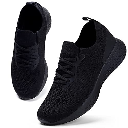 Image of Womens Trainers Athletic Running Shoes Comfortable Walking Shoes Lightweight Tennis Shoes Breathable Ladies Outdoor Gym Sport Sneakers Black UK/5