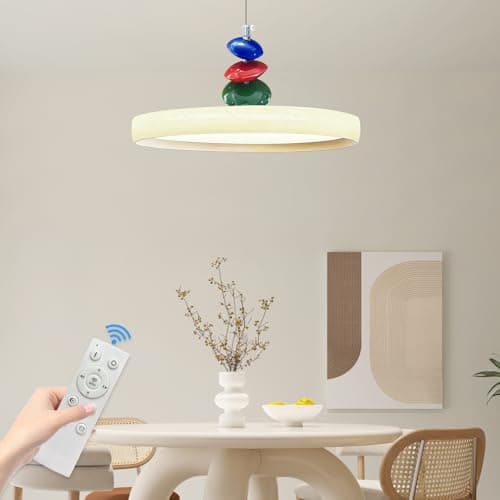 Image of Mikeru 40cm Full Spectrum Pendant Light, with Remote Control 3000K/4500K/6500K Dimmable Pendant Light, Height Adjustable 1.5M, Suitable for Kitchen, Dining Room, Balcony