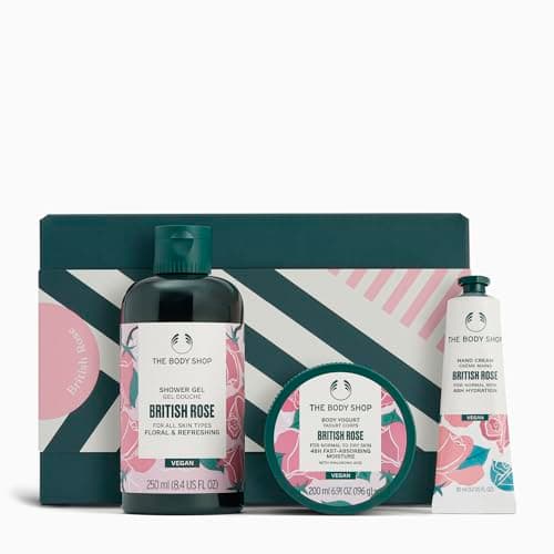 Image of The Body Shop British Rose Gift Box Set, Shower Gel 250ml, Body Yogurt 200ml, Hand Cream 30ml, Nourish & Flourish Collection for Hydration