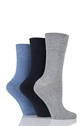 Image of Gentle Grip Ladies 3 Pair Plain Cotton Diabetic Socks, 4-8 Ladies, Blue/Grey/Black
