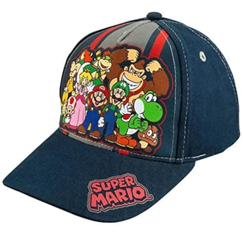 Image of Nintendo Super Mario Family Baseball Cap for Boys 4-7 Years - Adjustable Snap Closure 100% Cotton. Blue