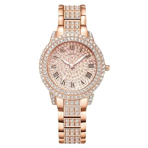 Image of RORIOS Women's Diamond Dress Watch Stainless Steel Band Watch Gold Rose-Gold Silver for Daily Wear Parties Rose Gold