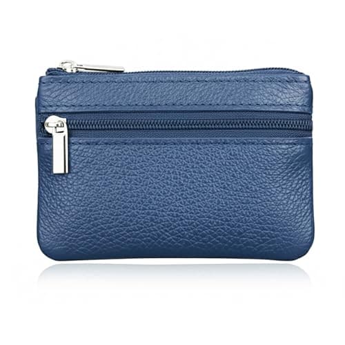 Image of Hibate Mini Coin Purse Holder Wallet Leather Purses for Women Men Kids Zipper Pouch with Key Ring - Blue