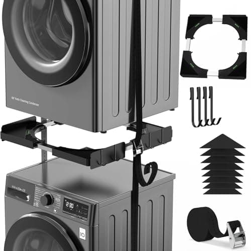 Image of Ultra-thin Universal Washing Machine & Tumble Dryer Stacking Kit,Heavy Duty Adjustable Frame (45-68cm) with Reinforced Ratchet Straps & Secure Mounting Brackets,Anti-Vibration Stackable Solution