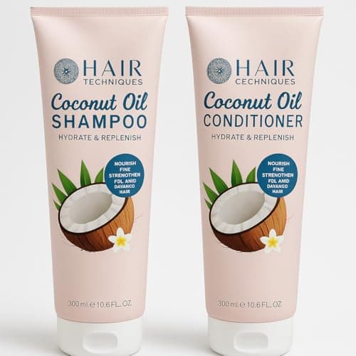 Image of Hair Techniques Coconut Oil Shampoo and Conditioner Set, Hydrate & Replenish, 300ml Each