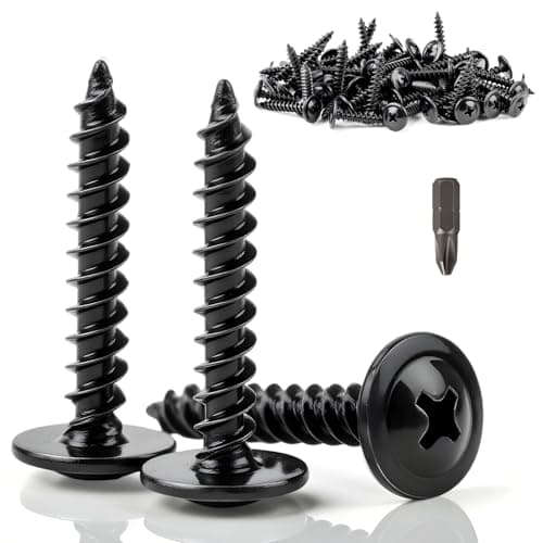 Image of qjuwhua 130 Pcs Wafer Head Self Tapping Screws M4.2x13mm Black Flat Pan Head Wood Screws Galvanised Modified Truss Head Self Drilling Screw Round Phillips Drive for Plastic Metal Pasterboard Wood