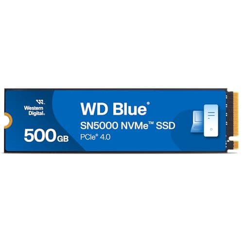 Image of WD Blue SN5000 500GB SSD, M.2 2280 NVMe SSD, Read speeds up to 5000 MB/s, PCIe Gen4, nCache Technology, Free Acronis True Image data migration software, Internal solid state drive.