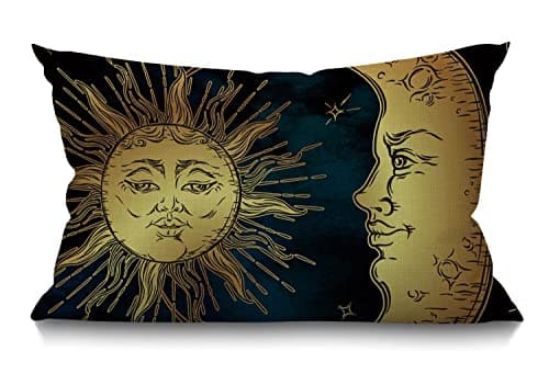 Image of BGBDEIA Golden sun crescent moon and stars over blue black sky Cotton Linen Decorative Cushion Cover Throw Pillow Case for Couch Sofa Bed,30 x 50 cm 12 X 20 Inches
