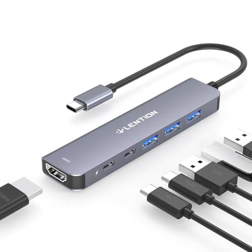 Image of LENTION USB C Hub, 6 in 1 Adapter with USB C Data, 4K@60Hz HDMI, 3 USB 3.0, 100W PD Compatible 2026-2016 MacBook Pro/Air/Neo, iPhone 17/16/15, iPad, More Type C Devices (CE35, Space Grey)