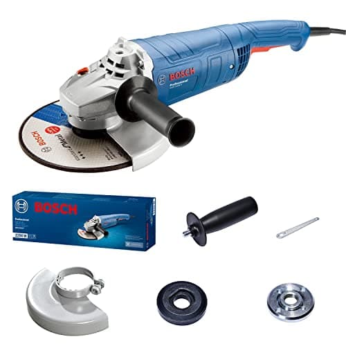 Image of Bosch Professional Corded Angle Grinder GWS 2200 P (230 V, disc Diameter 230mm, 2,200 W Motor, Protection Switch, Auxiliary Handle, Protective Guard, Two-Hole Spanner, Backing Flange and Locking nut)