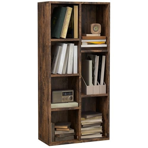 Image of HOMCOM 3 Tier Bookshelf, Modern Cube Bookcase with 7 Open Storage Compartments, Freestanding Display Storage Unit for Living Room, Bedroom, Study, Rustic Brown