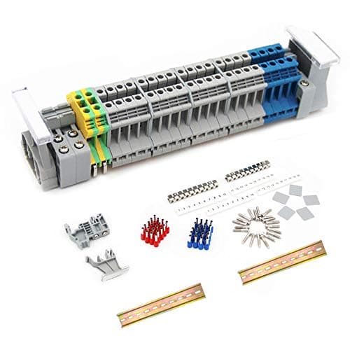 Image of JINXM DIN Rail Terminal Blocks Kit UK 2.5 Din Rail Connectors Universal Class Terminal Blocks Crimp Connectors Ground Blocks End Covers Fixed Bridge End Brackets Aluminum Rail