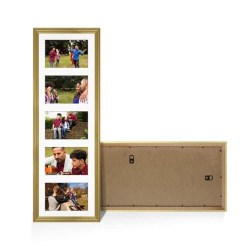 Image of Procut Global 26X8 Gold Photo Frames For Multiple Pictures with White Mount-Classic Collage Frame with 5 Apertures (5x) 6X4-Engineered Wood with Shatterproof Perspex